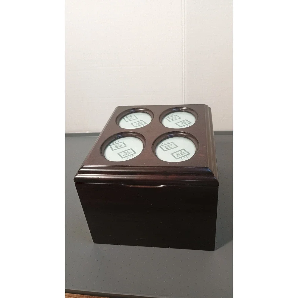 The Bombay Company Photo Memory Box Unisex OS Brown Good 1996 Wooden 4-Slot Lid